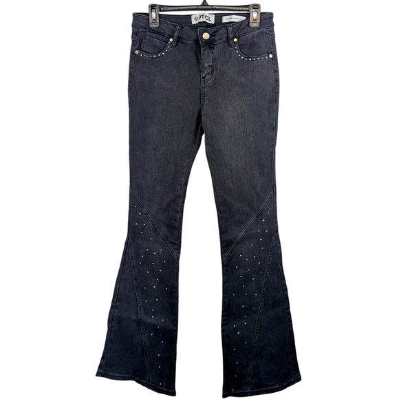PTCL Studded Flare Leg Jeans Midrise Stretch Denim 33" Inseam Black Wash 28 NWT - Picture 14 of 15